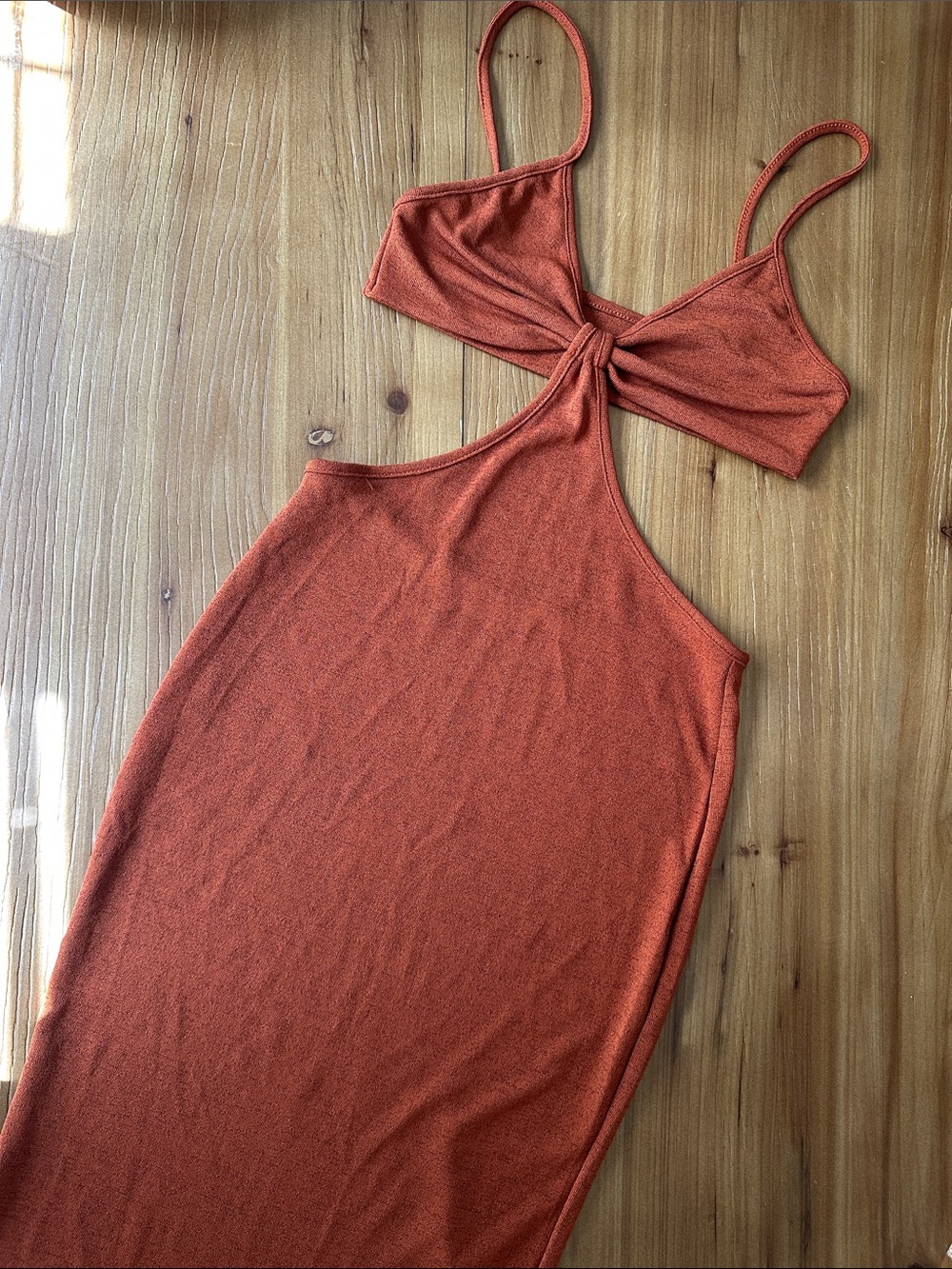 Rust Orange Cutout Twist Front Maxi Dress